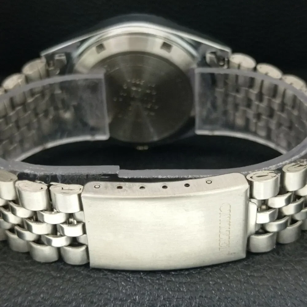 Vintage 1991 Citizen Automatic Mens Silver Watch W/daydate & Blue accents